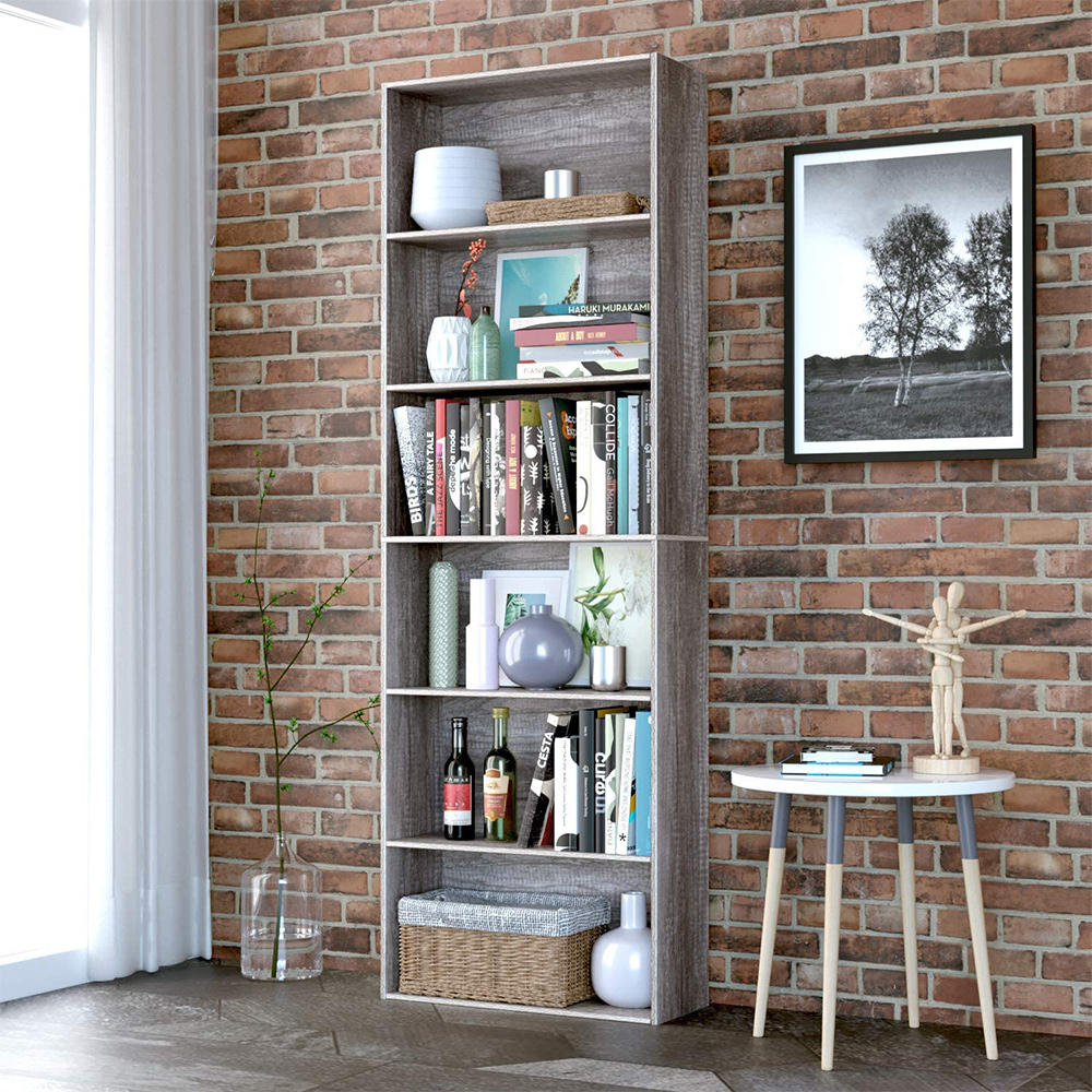 Movable 6 Tier Wooden Bookshelf